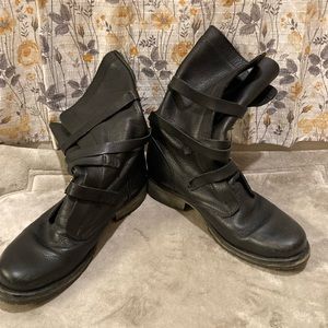 Black leather motorcycle boots
